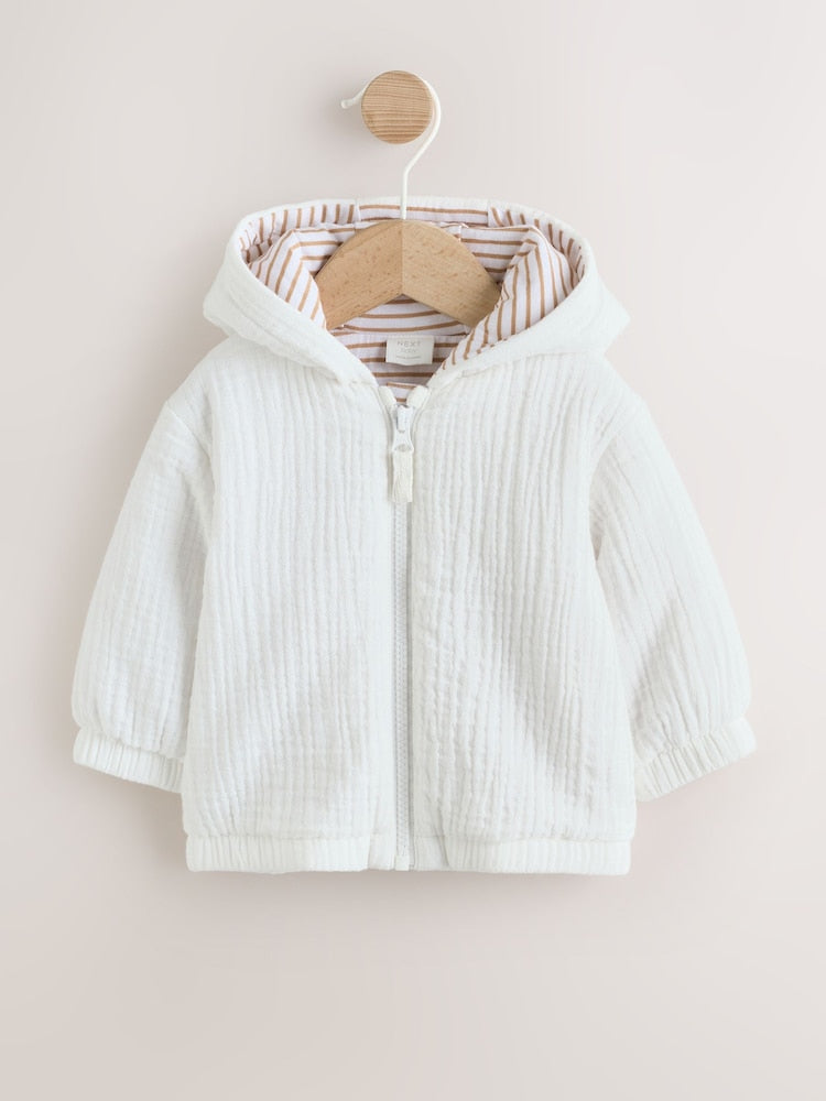 White Crinkled Baby Hooded Jacket