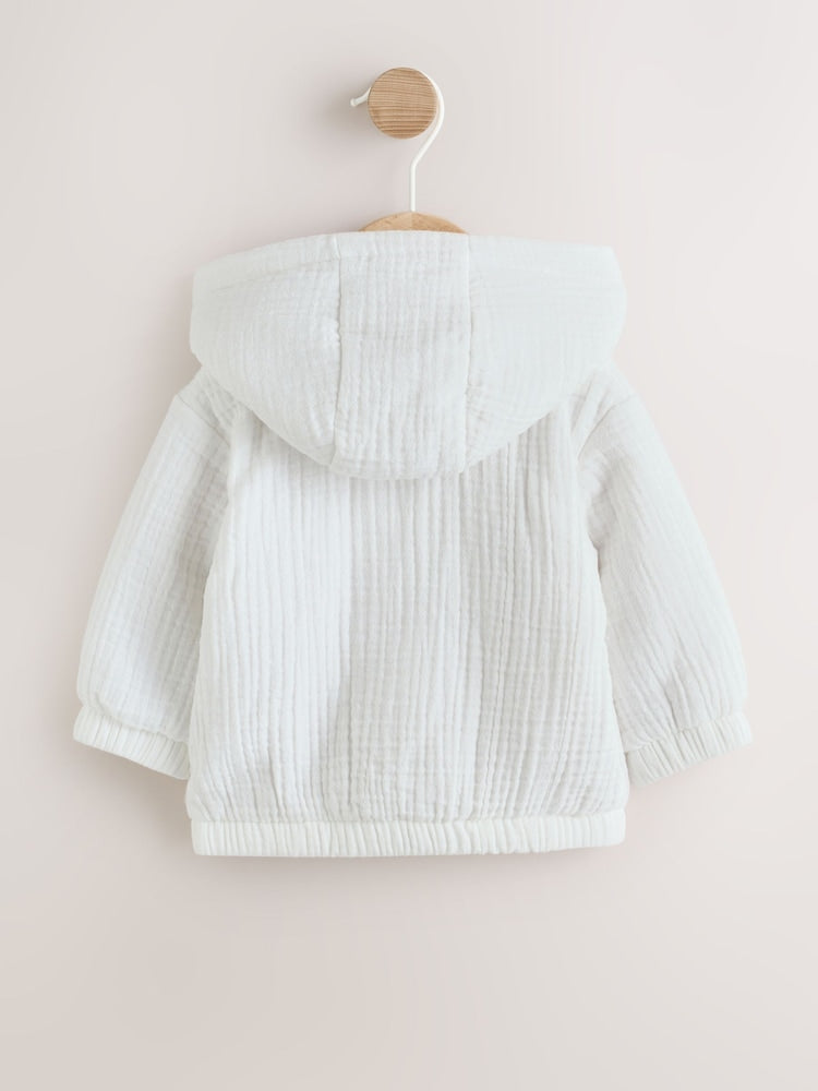 White Crinkled Baby Hooded Jacket