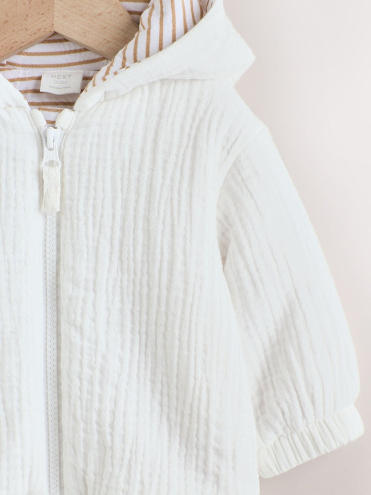 White Crinkled Baby Hooded Jacket
