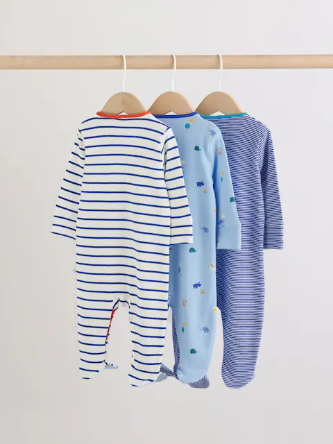 Blue Safari Baby Sleepsuits 3 Pack