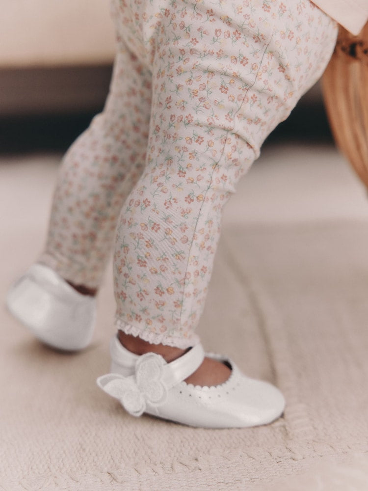 White Shimmer Butterfly Mary Jane Baby Shoes (0-18mths)