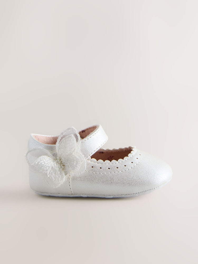 White Shimmer Butterfly Mary Jane Baby Shoes (0-18mths)