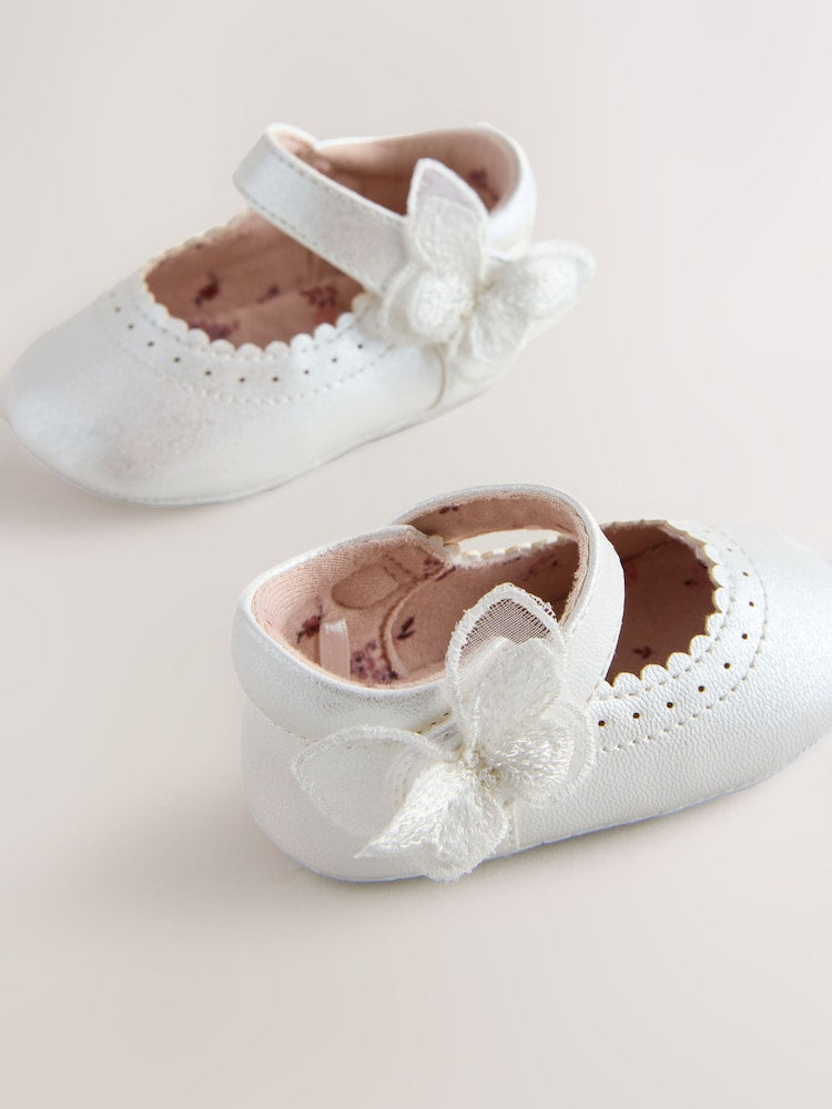 White Shimmer Butterfly Mary Jane Baby Shoes (0-18mths)