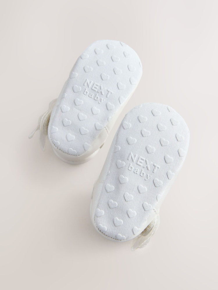 White Shimmer Butterfly Mary Jane Baby Shoes (0-18mths)