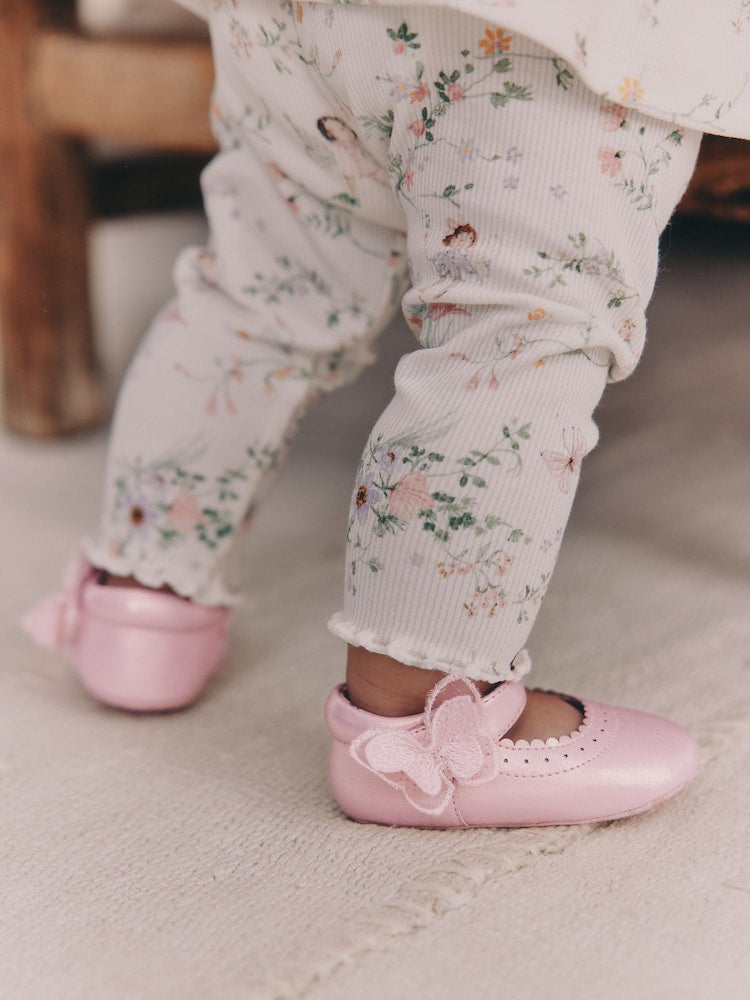 Pink Shimmer Butterfly Mary Jane Baby Shoes (0-18mths)