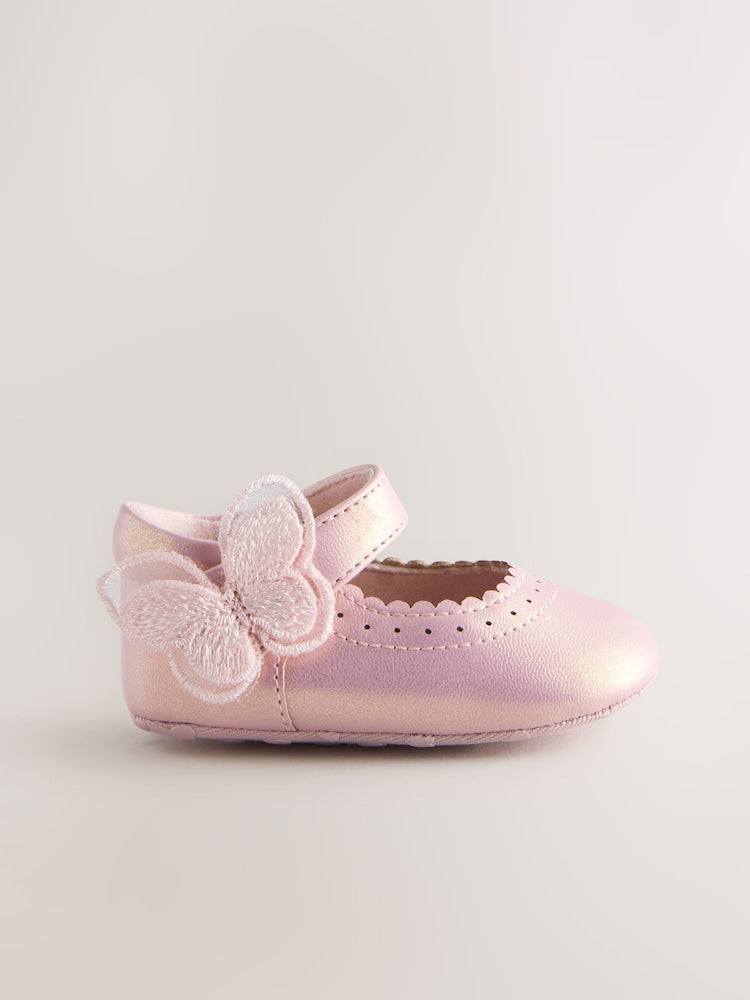 Pink Shimmer Butterfly Mary Jane Baby Shoes (0-18mths)