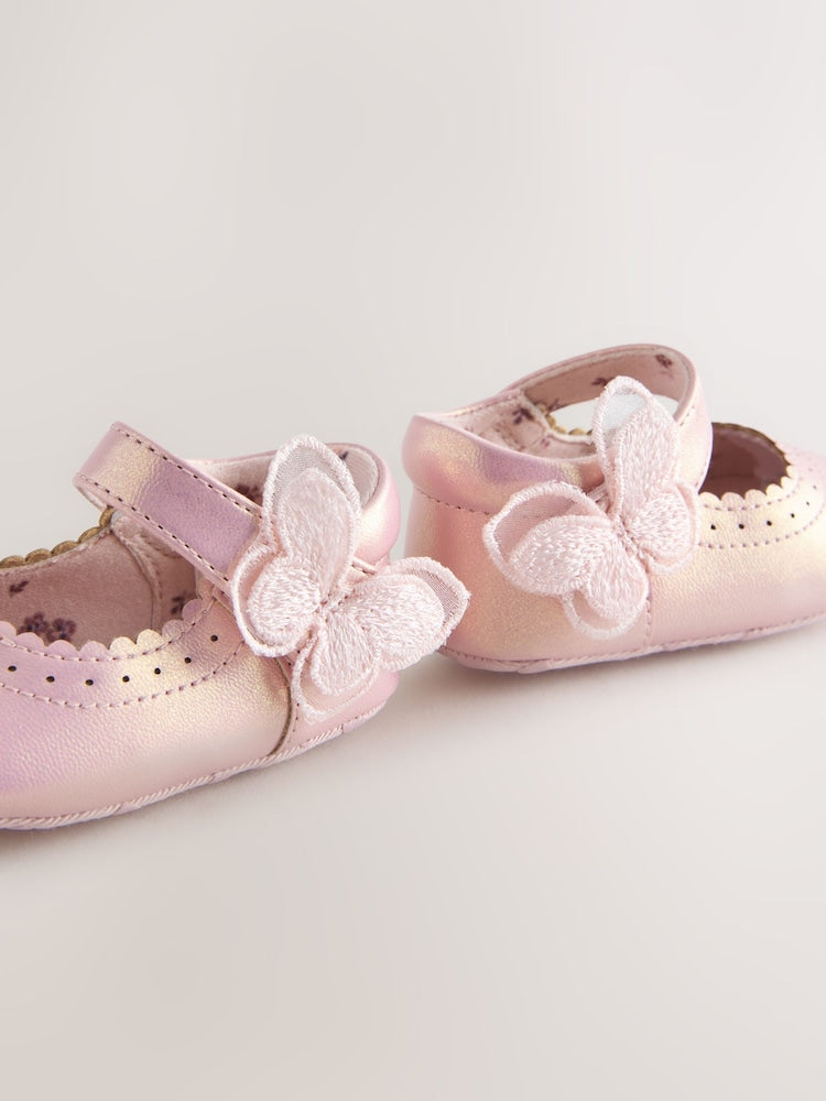 Pink Shimmer Butterfly Mary Jane Baby Shoes (0-18mths)
