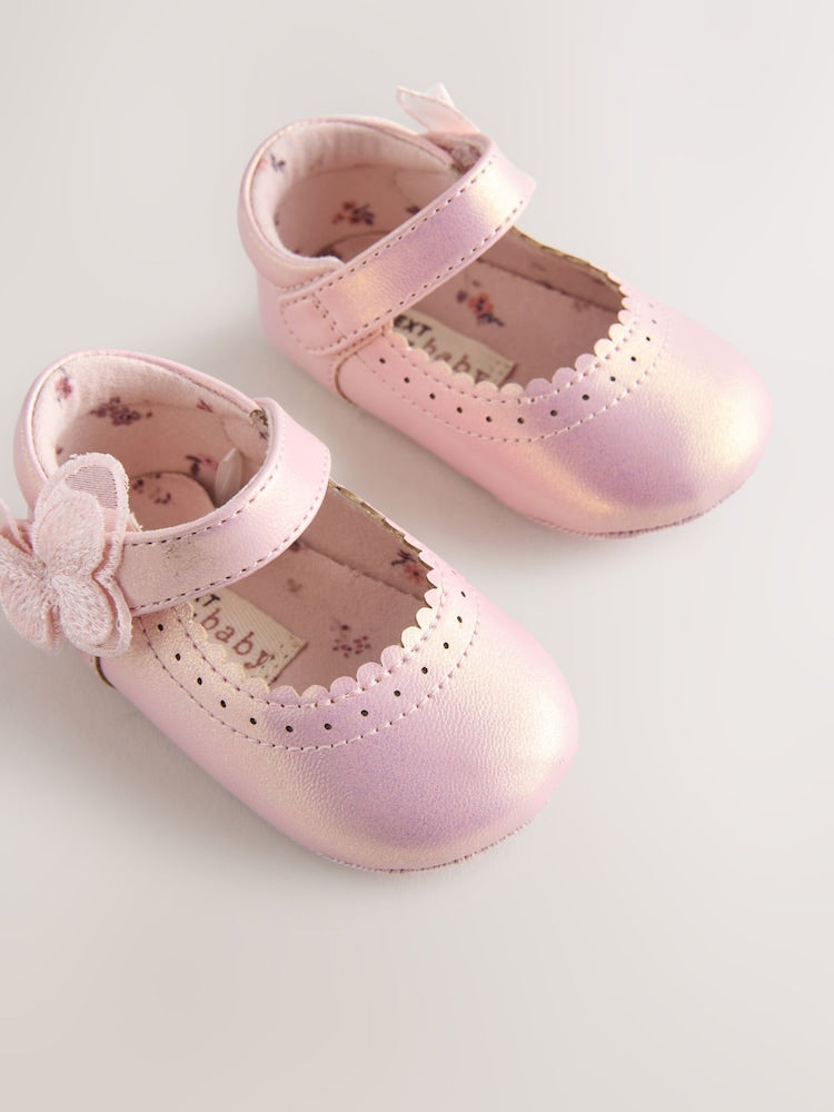 Pink Shimmer Butterfly Mary Jane Baby Shoes (0-18mths)
