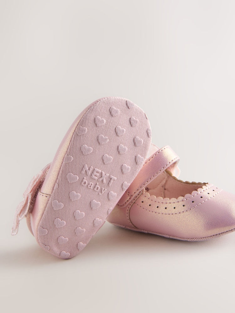 Pink Shimmer Butterfly Mary Jane Baby Shoes (0-18mths)