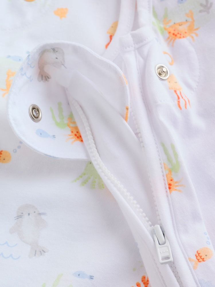 Neutral Mini Sea Print 0.5 Tog Sleeveless Baby Sleep Bag