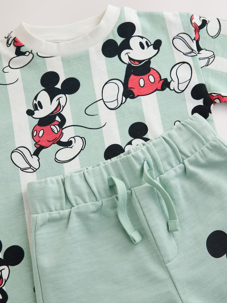 Sage Green Mickey Mouse T-Shirt and Shorts Set (3mths-8yrs)
