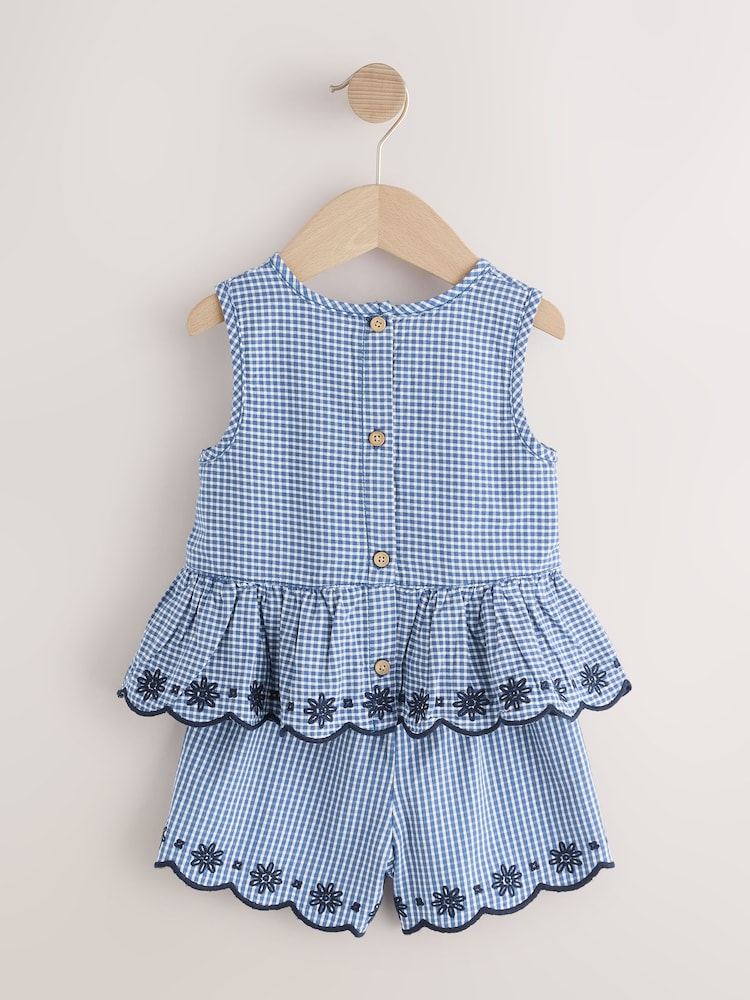 Navy Gingham Blouse And Shorts Co-ord Set (3mths-8yrs)