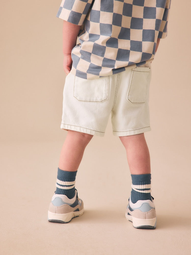 Ecru Pull On Loose Denim Shorts (3mths-7yrs)