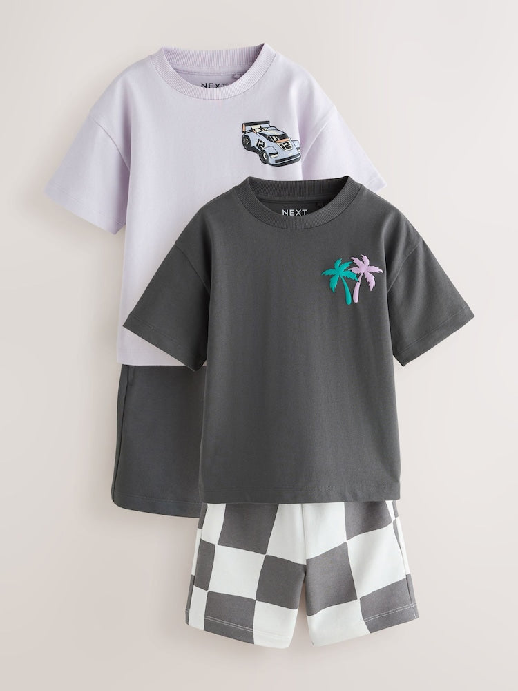 Charcoal Grey/Lilac Short Sleeve T-Shirt and Shorts Set 2 Pack (3mths-7yrs)