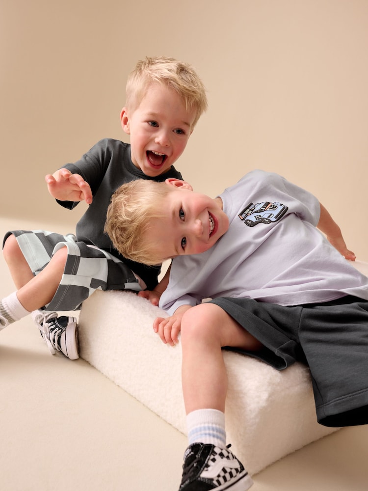 Charcoal Grey/Lilac Short Sleeve T-Shirt and Shorts Set 2 Pack (3mths-7yrs)