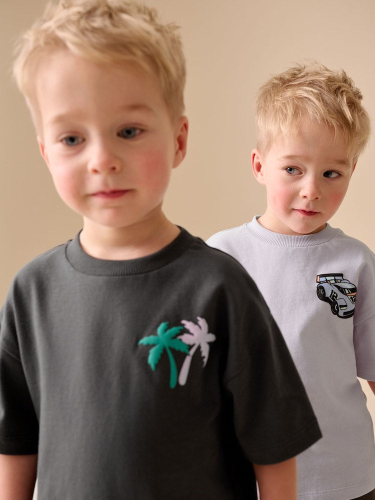 Charcoal Grey/Lilac Short Sleeve T-Shirt and Shorts Set 2 Pack (3mths-7yrs)