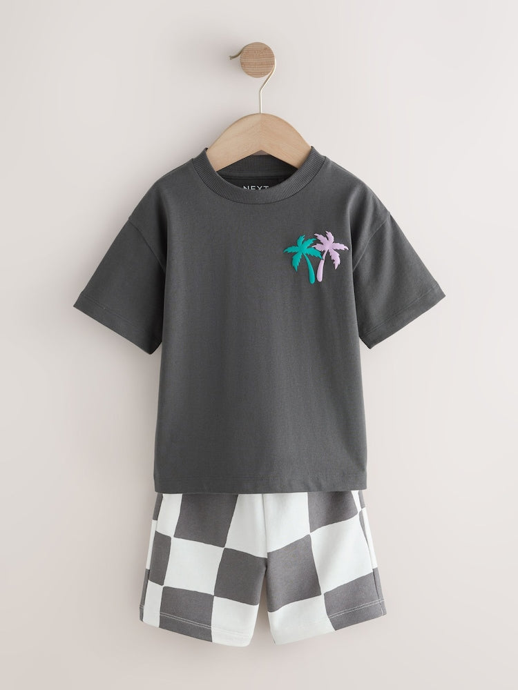 Charcoal Grey/Lilac Short Sleeve T-Shirt and Shorts Set 2 Pack (3mths-7yrs)