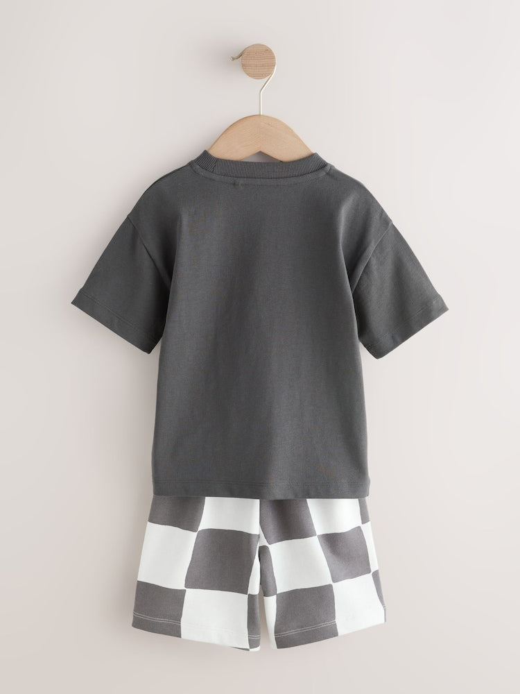 Charcoal Grey/Lilac Short Sleeve T-Shirt and Shorts Set 2 Pack (3mths-7yrs)