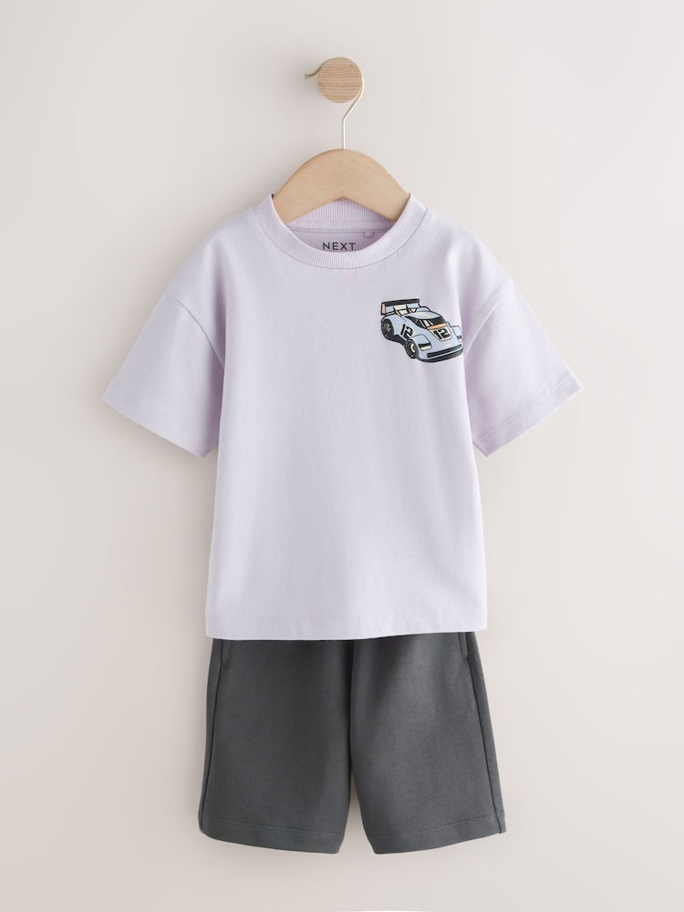 Charcoal Grey/Lilac Short Sleeve T-Shirt and Shorts Set 2 Pack (3mths-7yrs)