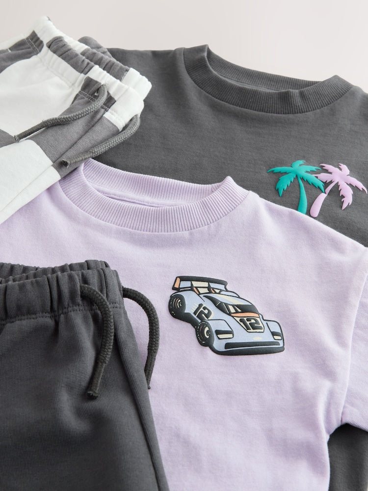 Charcoal Grey/Lilac Short Sleeve T-Shirt and Shorts Set 2 Pack (3mths-7yrs)