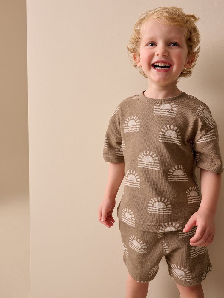 Brown Sun Short Sleeve All-Over Print T-Shirt and Shorts Set (3mths-7yrs)