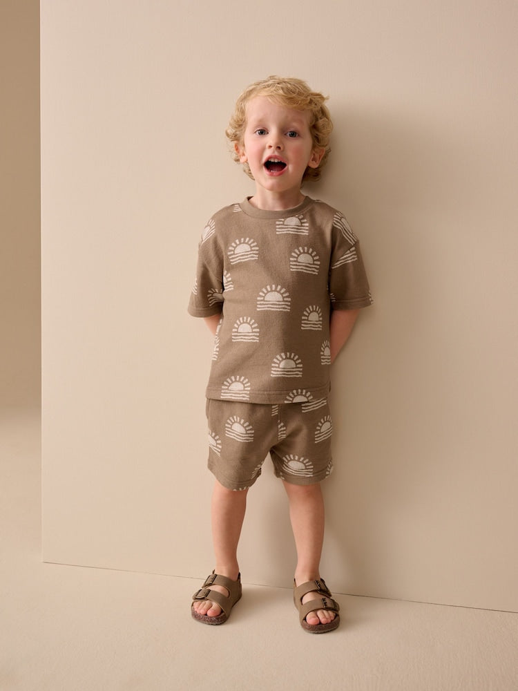 Brown Sun Short Sleeve All-Over Print T-Shirt and Shorts Set (3mths-7yrs)