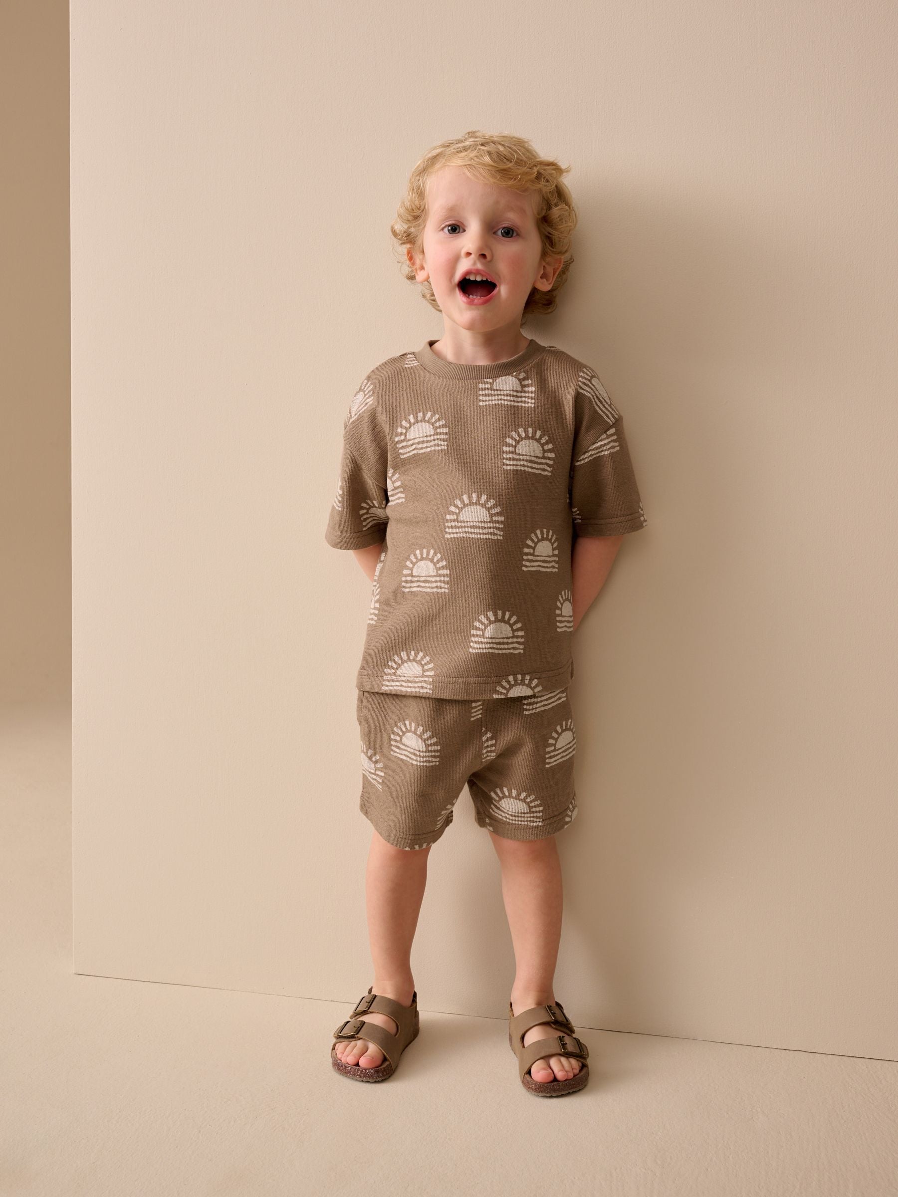 Brown Sun Short Sleeve All-Over Print T-Shirt and Shorts Set (3mths-7yrs) - Size 3-6 Months (62-68cm)