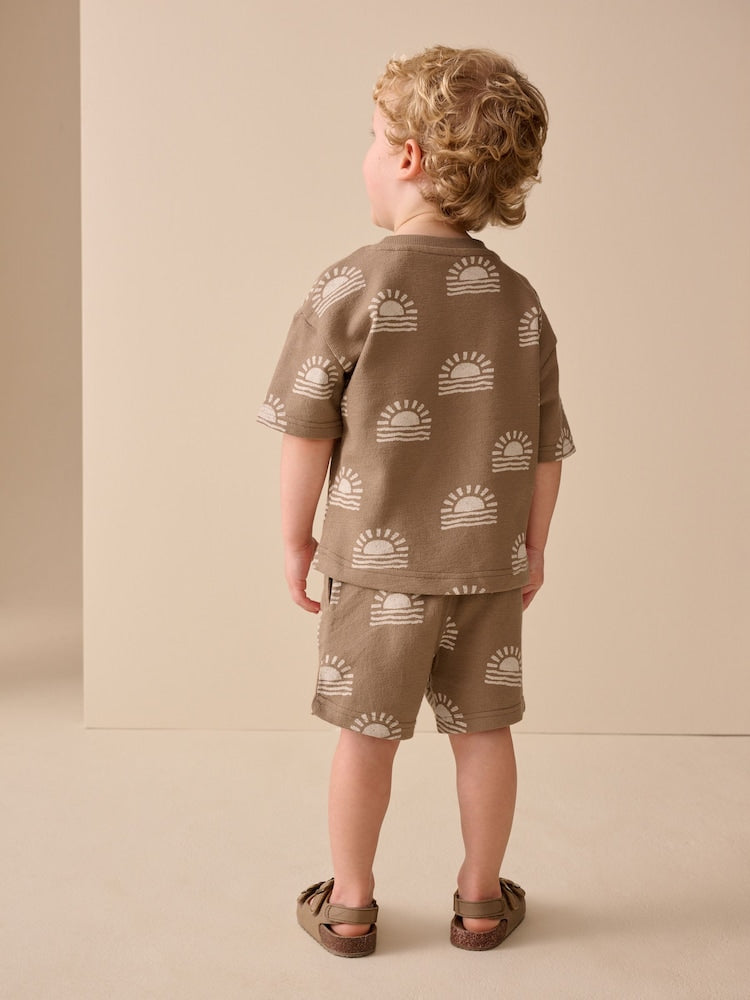 Brown Sun Short Sleeve All-Over Print T-Shirt and Shorts Set (3mths-7yrs)