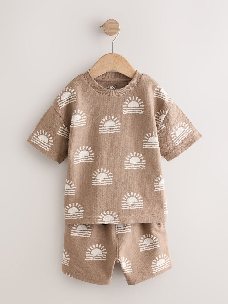 Brown Sun Short Sleeve All-Over Print T-Shirt and Shorts Set (3mths-7yrs)