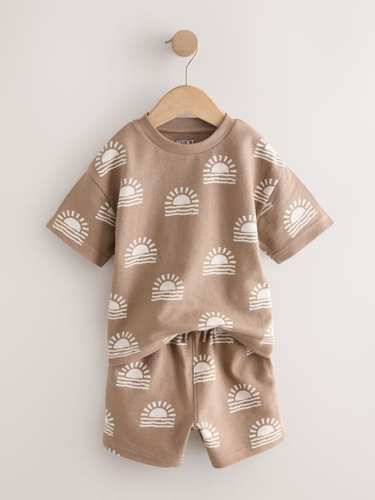 Brown Sun Short Sleeve All-Over Print T-Shirt and Shorts Set (3mths-7yrs)