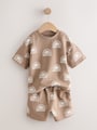 Brown Sun Short Sleeve All-Over Print T-Shirt and Shorts Set (3mths-7yrs) - Size 3-6 Months (62-68cm)