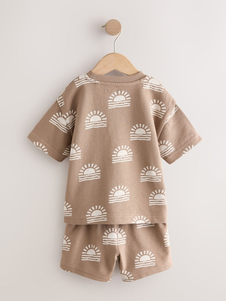 Brown Sun Short Sleeve All-Over Print T-Shirt and Shorts Set (3mths-7yrs)