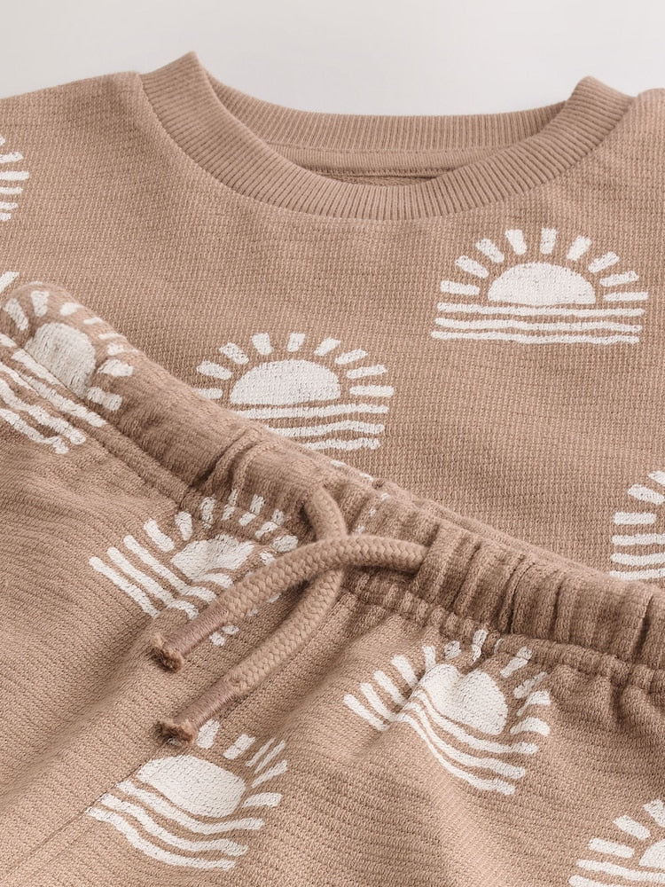 Brown Sun Short Sleeve All-Over Print T-Shirt and Shorts Set (3mths-7yrs)