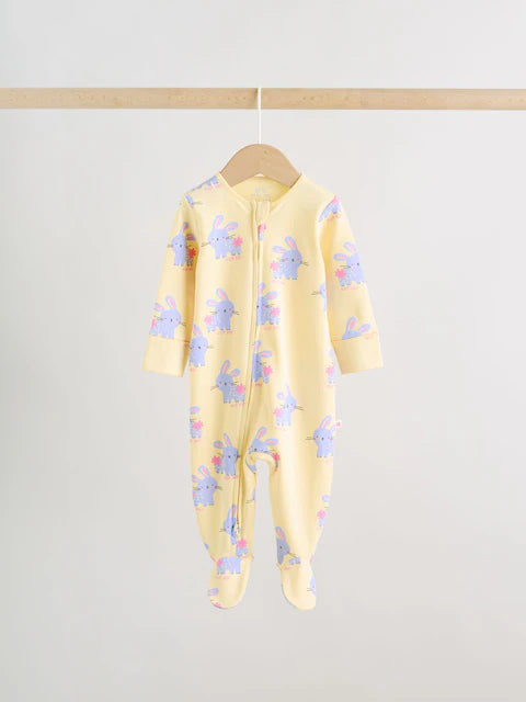 Pink/Yellow character Two Way Zip Baby Sleepsuits 3 Pack (0mths-2yrs)