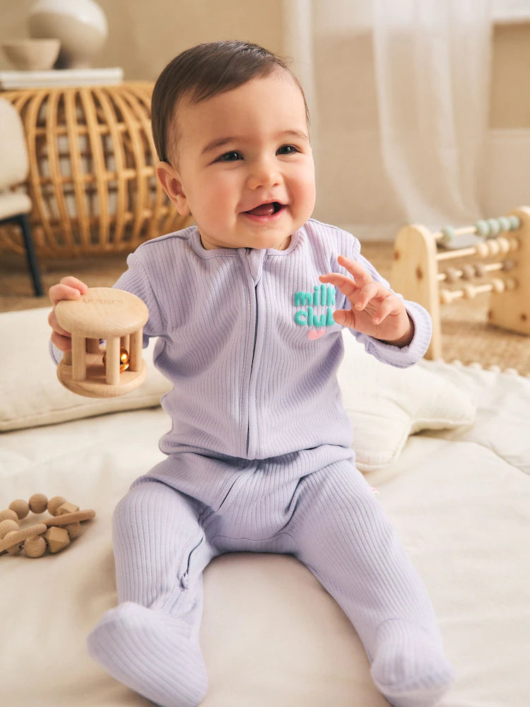 Coral/Purple Two Way Zip Baby Sleepsuits 3 Pack (0mths-2yrs)