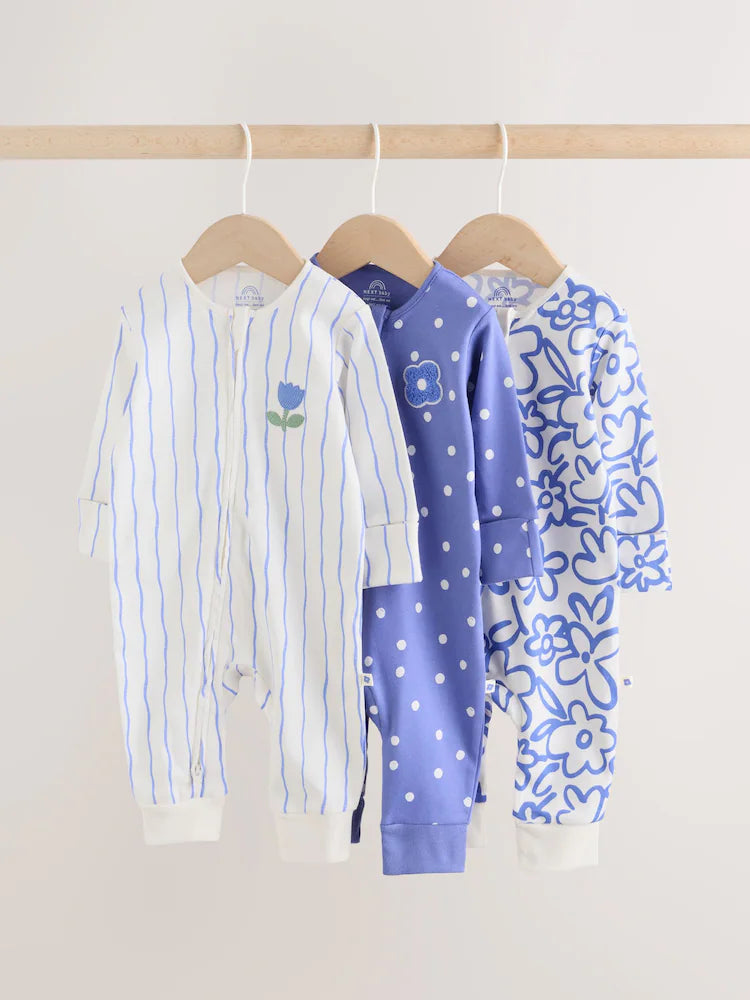 Blue Baby Sleepsuits 3 Pack (0mths-3yrs)