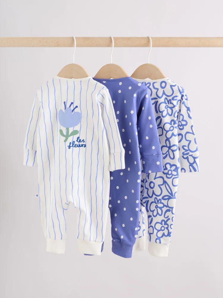 Blue Baby Sleepsuits 3 Pack (0mths-3yrs)