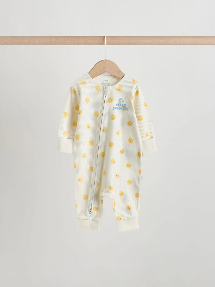 Yellow/Blue Sunshine Two Way Zip Baby Sleepsuits 3 Pack (0mths-3yrs)
