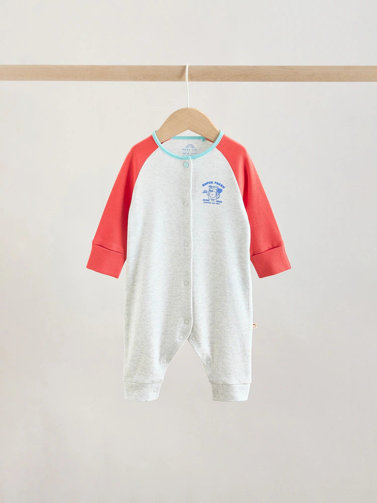 Multi Raglan Baby Sleepsuits 3 Pack (0mths-3yrs)