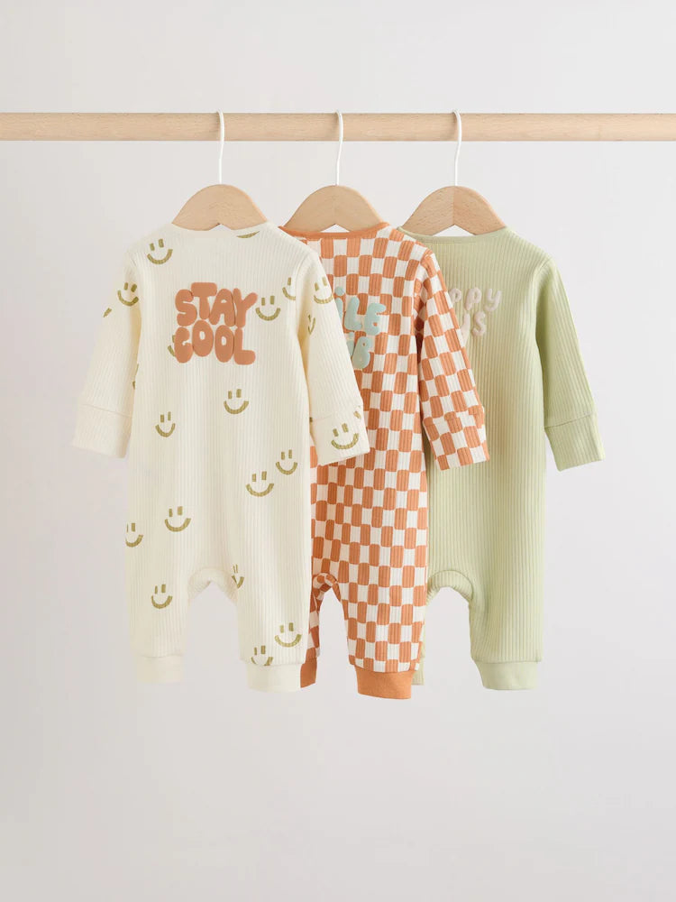 Multi Two Way Zip Baby Sleepsuits 3 Pack (0mths-3yrs)