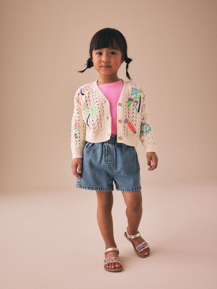 Ecru Fluro Embroidered Crochet Cardigan (3mths-7yrs) - Size 3-6 Months (62-68cm)
