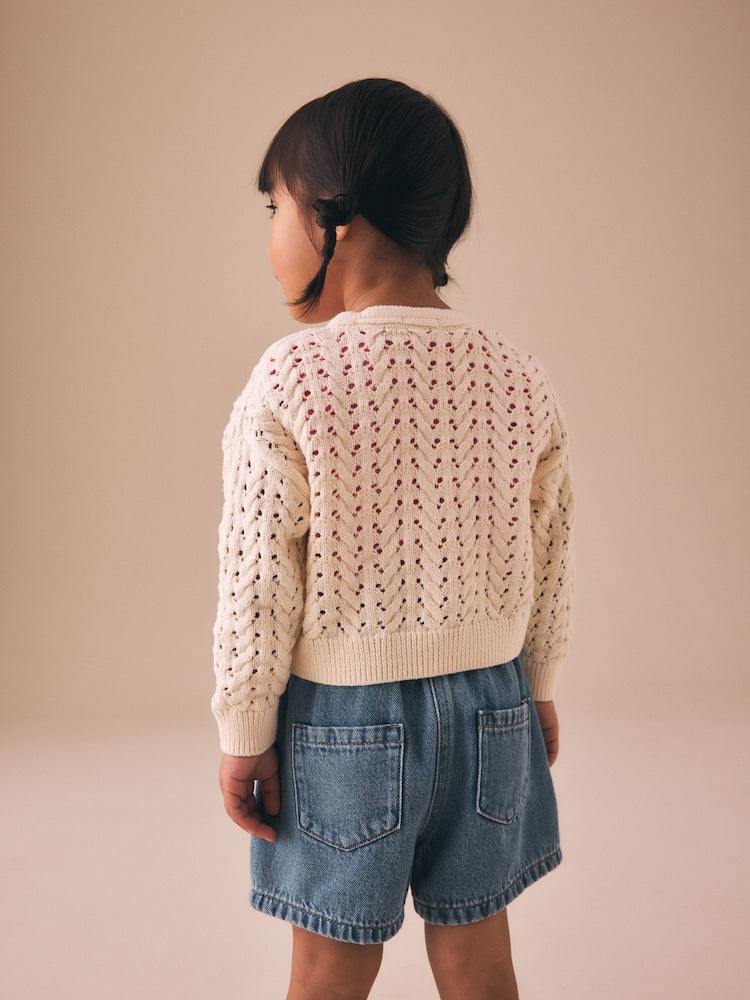 Ecru Fluro Embroidered Crochet Cardigan (3mths-7yrs)