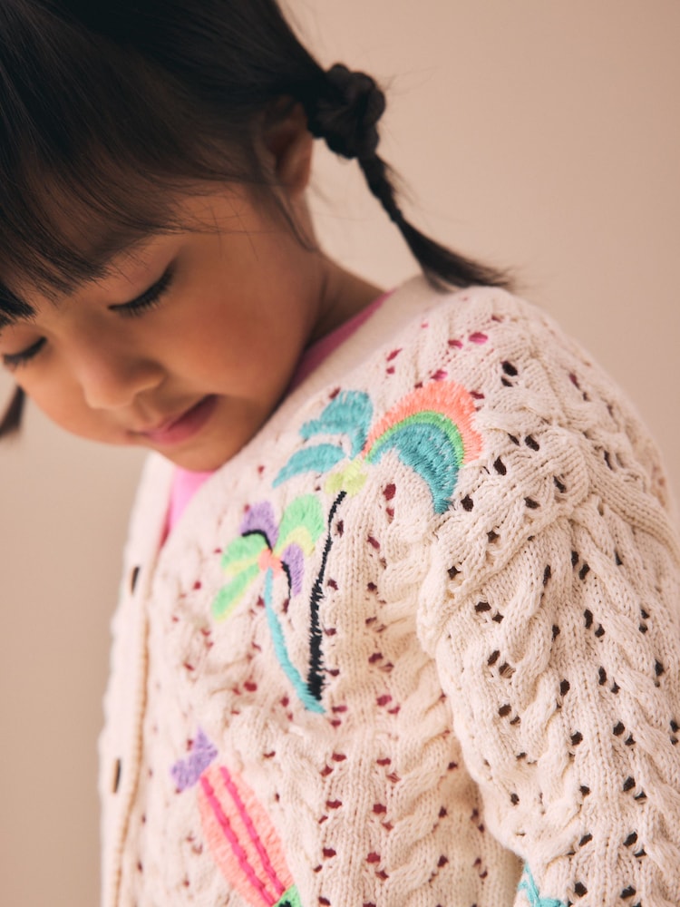 Ecru Fluro Embroidered Crochet Cardigan (3mths-7yrs)