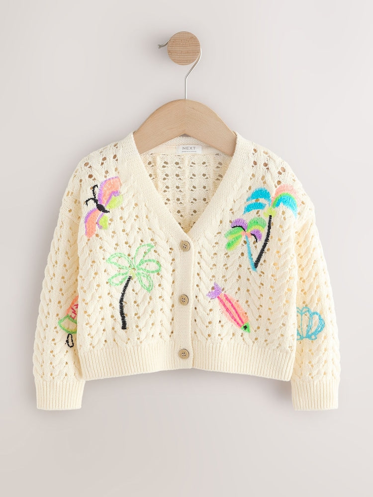 Ecru Fluro Embroidered Crochet Cardigan (3mths-7yrs)