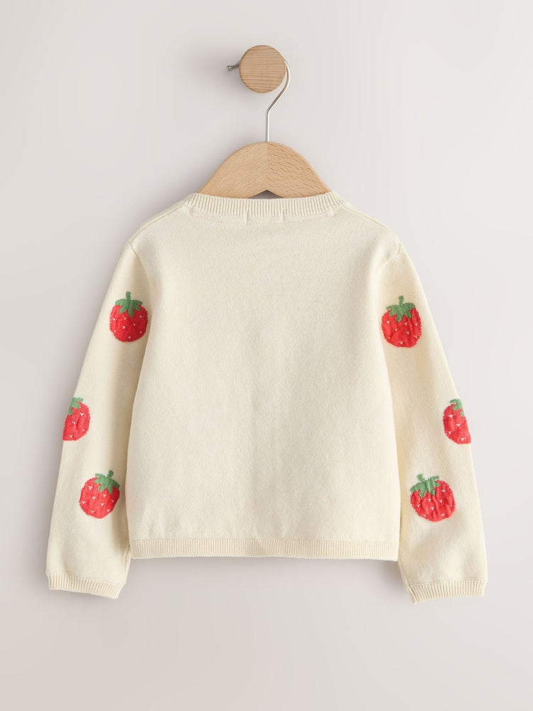 Ecru Strawberry Cardigan (3mths-10yrs)