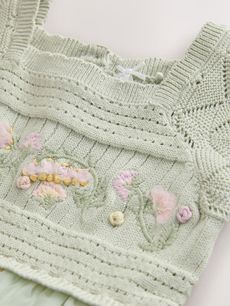 Sage Green Floral Crochet & Tulle Party