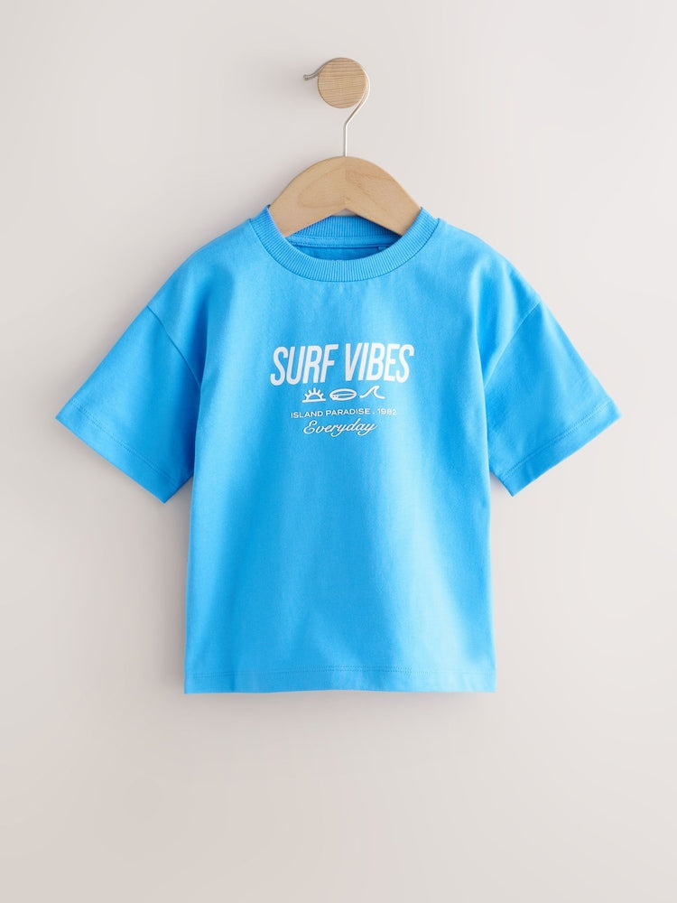 Blue/Navy/Green/Red/White Small Short Sleeve Graphic T-Shirts 5 Pack (3mths-7yrs)