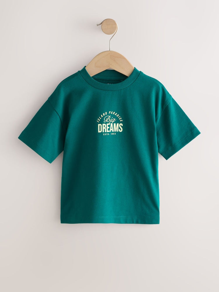 Blue/Navy/Green/Red/White Small Short Sleeve Graphic T-Shirts 5 Pack (3mths-7yrs)