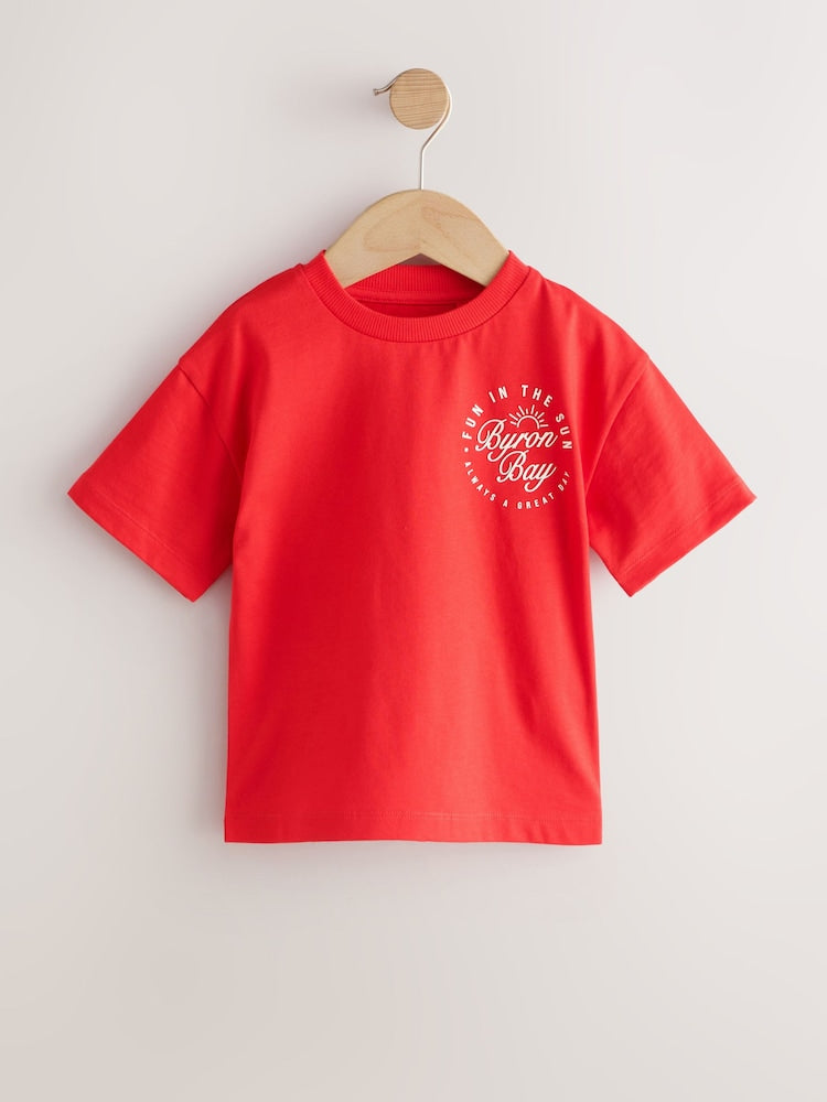 Blue/Navy/Green/Red/White Small Short Sleeve Graphic T-Shirts 5 Pack (3mths-7yrs)