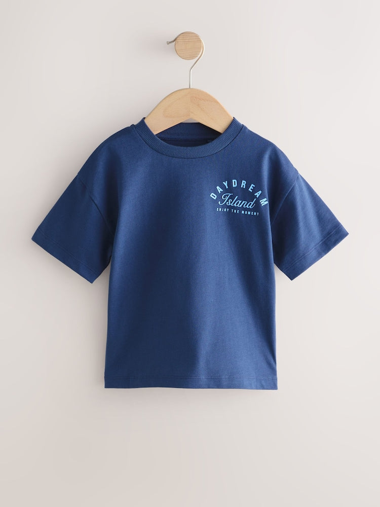 Blue/Navy/Green/Red/White Small Short Sleeve Graphic T-Shirts 5 Pack (3mths-7yrs)